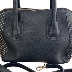 Miztique Black Studded Pebble Vegan Leather Satchel Bag w/ Gold Hardware